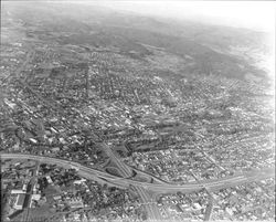 Aerial view looking northeast over the Highway 12 and Highway 101 interchange, Santa Rosa, California, 1964