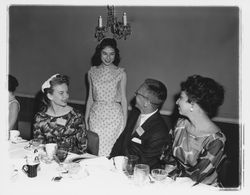 Miss Sonoma County candidates and judges in the Topaz Room, Santa Rosa, California, 1959