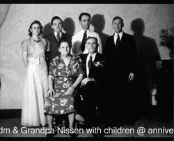 Portrait of Jacob and Susana Nissen with their children during their 40th wedding anniversary party in Petaluma, California, 1939