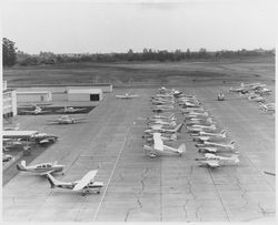 Airplanes parked at Sonoma County Airport, Santa Rosa, California, 1973