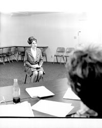 Miss Sonoma County candidates being interviewed by a panel, Santa Rosa, California, 1969