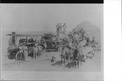 Steam powered threshing machine and crew