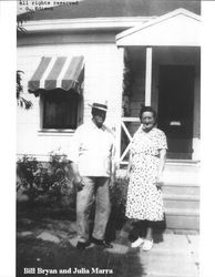 Bill Bryan and Julia Marra standing in front of their house at 420 Fair Street, Petaluma, California, about 1945