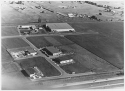 Aerial view of Highway 101 and Petaluma, California, looking southwest