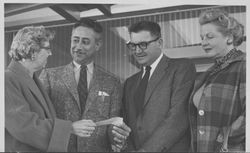 Bud Feliz receiving a check for Hillcrest Hospital, Petaluma, California, about 1956