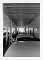 Cars below deck on the San Francisco-San Rafael ferry deck, San Francisco, California, 1951