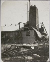 1906 quake-damaged Pacific Gas and Electric plant across from railroad depot, Lakeville Street, Petaluma, California