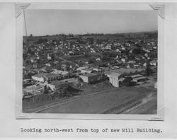 View from atop the Poultry Producers of Central California feed mill looking north west toward Petaluma Boulevard North, 1938