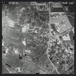 Aerial view of Redwood Highway toward the Naval Outlying Landing Field, Cotati, California, May 18, 1971