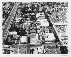 Aerial view of A Street looking north toward St. Rose School, Santa Rosa, California, 1954