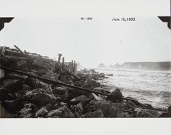 Construction of the jetty at the mouth of the Russian River at Jenner, California, January 10, 1932