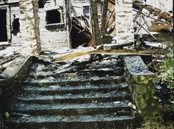 Front steps of the Savage House at 100 Valparaiso Avenue, Cotati, California, following the fire of September 16, 2009