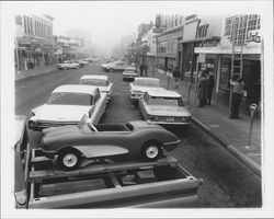 Looking south on Kentucky Street, from Washington Street during an auto show in Petaluma, California, 1961