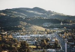 Birds-eye view of Taylor Mountain from intersection of Fourth Street and Farmers Lane, Santa Rosa, California, November 1970