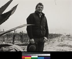 Jim Bundschu in the Rhinefarm vineyard, Vineburg (Sonoma), Calif., about 1970s