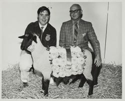 Wade Haley and his FFA Reserve Grand Champion Suffolk lamb at the Sonoma County Fair, Santa Rosa, California, 1972