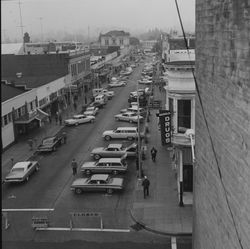 Looking south on Kentucky Street, from Washington Street during an auto show in Petaluma, California, 1961