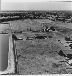 Aerial view of sewage treatment ponds at the Windsor sewage plant and adjacent properties, Windsor, California, 1972