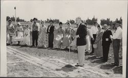 Leigh Shoemaker speaking at the Sonoma-Marin Fair, Petaluma, California, about 1962