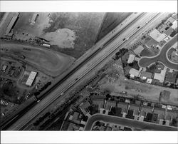 Aerial view of Highway 101 and Lakeville Street at Caufield, Petaluma, California, 1973