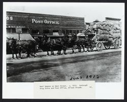 Team of six horses pulling loaded wool wagon on West Street, Cloverdale, Calif., 1913