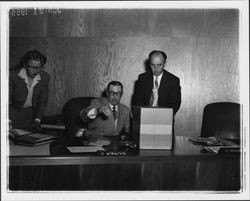 George Norwood and others at a School Board meeting, Petaluma, California, 1955