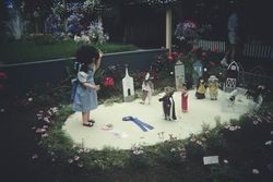 Exhibit featuring ice skaters in the Garden of Oz show at the Hall of Flowers at the Sonoma County Fair, Santa Rosa, California, August 1988