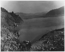 View of the Russian River above Monte Rio near Highway 116 and Mercedes Avenue, about 1969