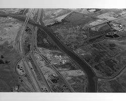 Aerial view of area where Highway 101 crosses Petaluma River, July 28, 1973