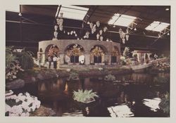 Sonoma Mission theme flower show at the Hall of Flowers at the Sonoma County Fair, Santa Rosa, California, 1969