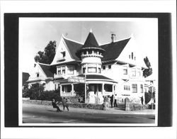 Erecting a flag pole at Sorensen Funeral Home, Petaluma, California, 1977