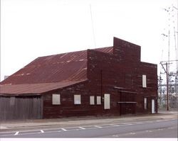 Exterior view of the livery stable that stood at the corner of D and First Streets, Petaluma, California, Sept. 25, 2001