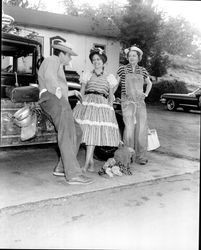 Group dressed for a 'Grapes of Wrath' fundraiser at the Fountain Grove Ranch, Santa Rosa , California, 1962