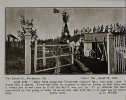 Lloyd gate at the A. H. Ward farm in Cotati, California, as shown in the Lloyd Co. catalog for 1912