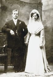 Wedding picture of Silvio and Evelina Gambonini, Petaluma, California, Jun. 20, 1909