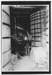 Wine tanks and workers at Geyser Peak Wine and Brandy Co., Geyserville, California, about 1910