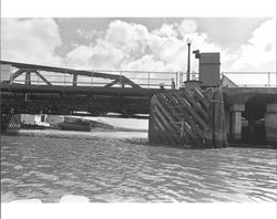 South side the D Street Bridge's west abutment from the Petaluma River, Petaluma, California, about 1972