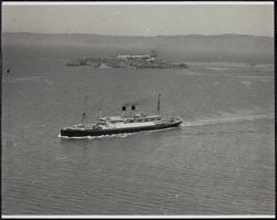 Ship passing Alcatraz, San Francisco, California, 1920s