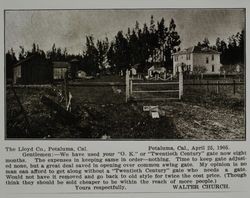 Lloyd gate at the farm of Walter Church in Petaluma, California, as shown in the Lloyd Co. catalog for 1912