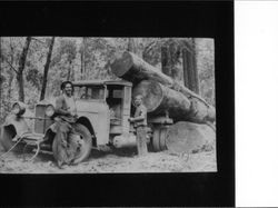 Carl and Dick Beedle hauling logs on their truck