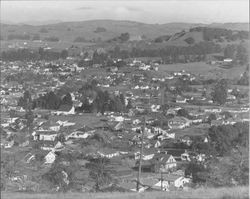 Panoramic view of Petaluma, California looking toward quarry on May's Hill, about 1954