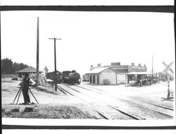 Railroad crossing and station in Penngrove, California, 1885