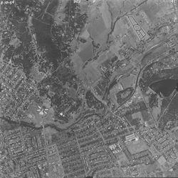 Santa Rosa quadrangle Section 9, numbers 141-142--Montgomery Village and Brush Creek areas flyover, aerial view