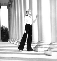 Mattei Brothers men's and women's fashions modeled outdoors at the Palace of the Legion of Honor in San Francisco, California