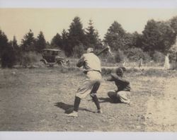 Fred C. Arfsten at bat, Petaluma, California, 1915