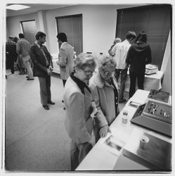 Open house for employees and families at National Controls, Santa Rosa, California, 1979