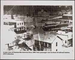 Rare view of downtown Guerneville, California between fires, in 1886