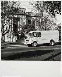 Keith Hotaling and the Library's delivery van outside the Carnegie Library, Healdsburg