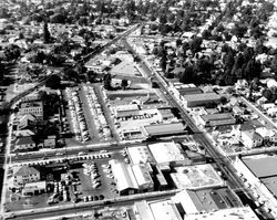 Santa Rosa, California, looking north from Ross Street between B Street and Mendocino Avenue (aerial view), September 25, 1962