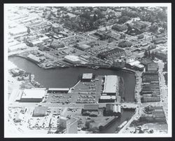 Aerial view of the Golden Eagle Shopping Center and the intersection of Washington Street and Petaluma Boulevard, looking south